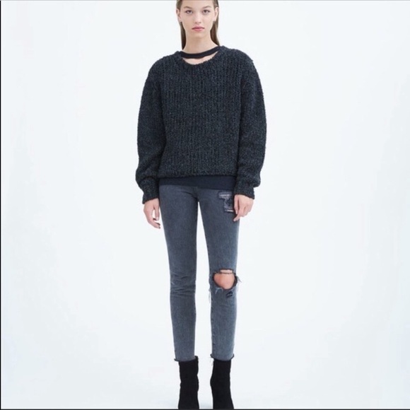 IRO Jeans Navy Distressed Crewneck Sweater M - Picture 1 of 8